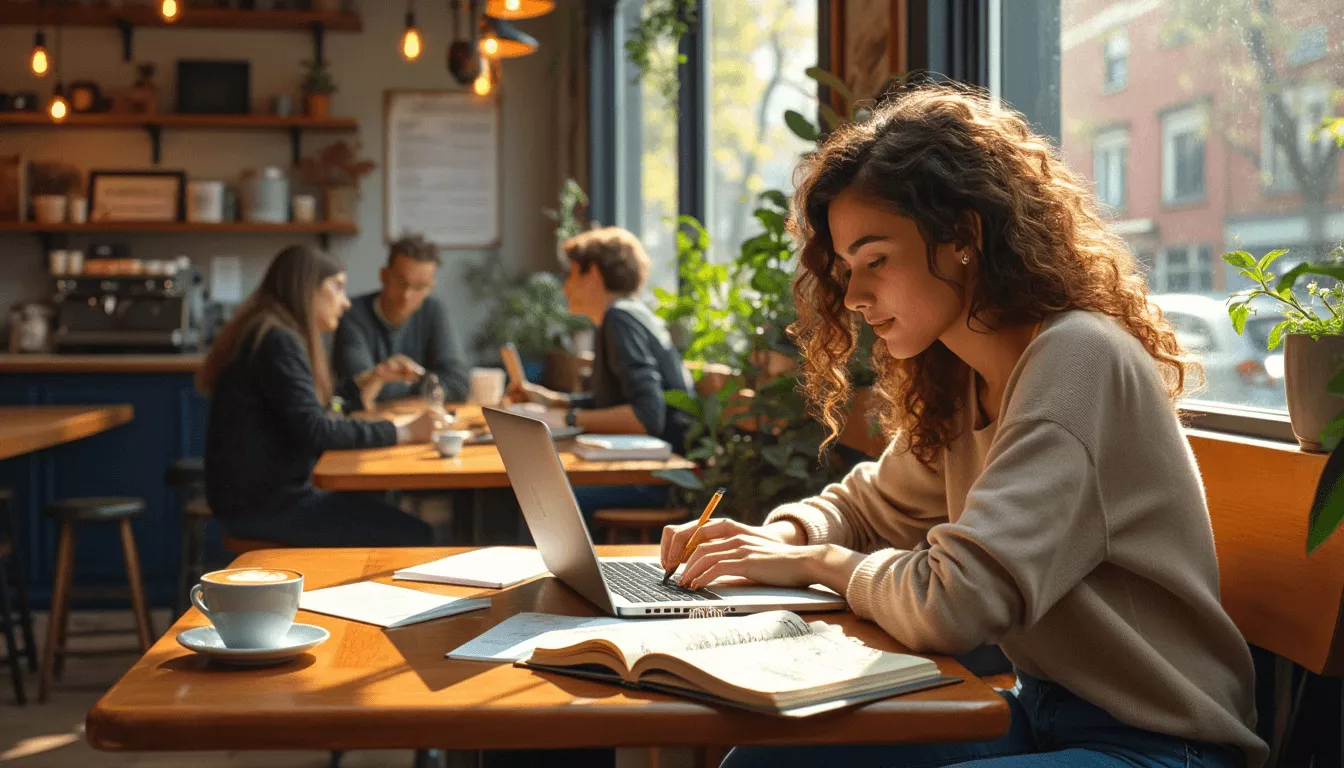 Studierende lern am Laptop in einem Café